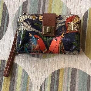 Sakroots Colorful Bird Print Wallet with Brown Accents